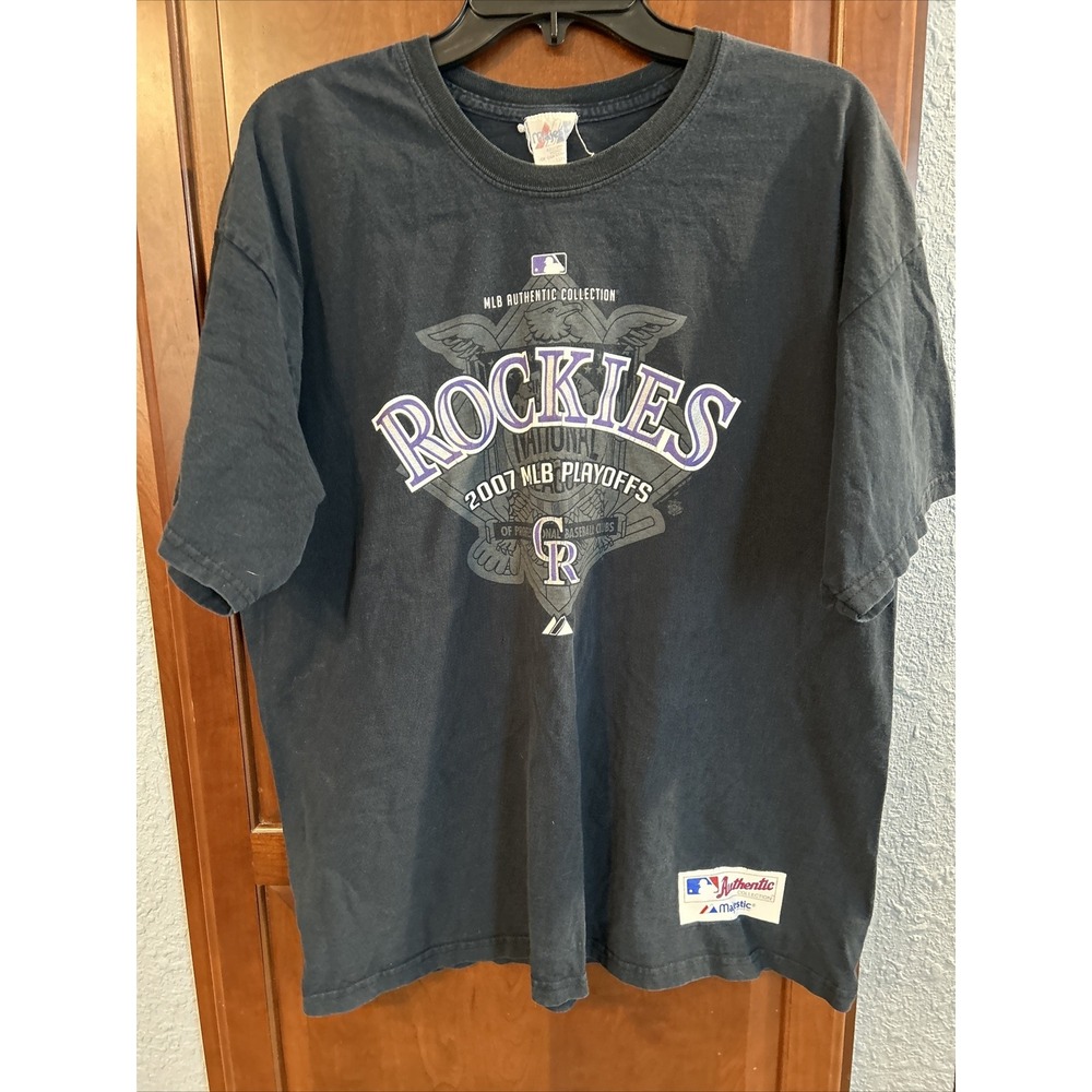 2007 Colorado Rockies MLB Playoffs T-Shirt Denver, CO Majestic Black Size Large